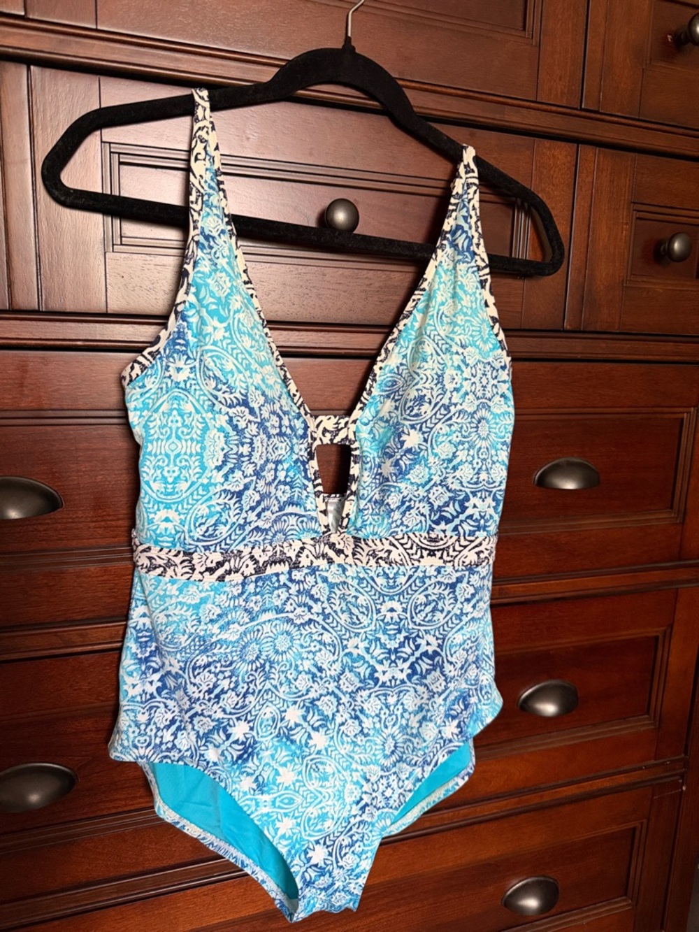 Tommy Bahama Blue Patterned V-Neck One-Piece